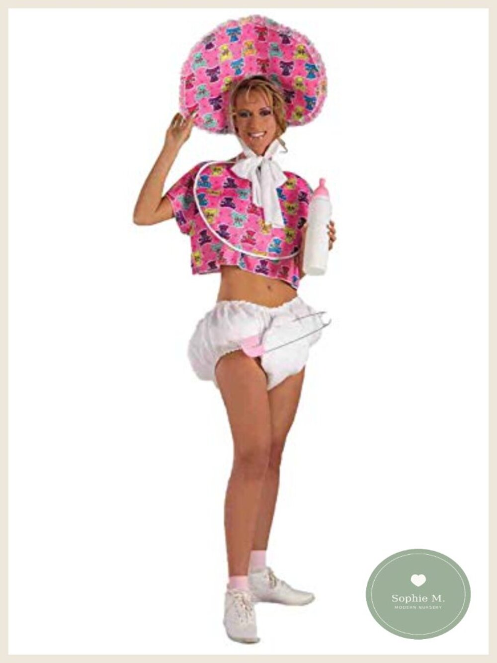 Adult Baby Doll Costume with Bonnet Bib Top Diaper Pin
